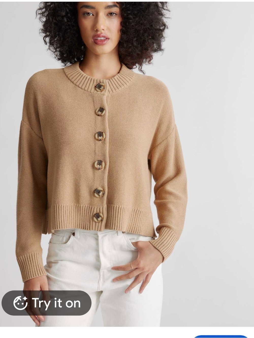 Quince Camel Button-Front Knit Cardigan